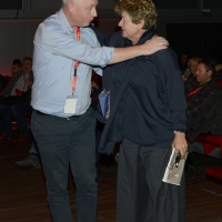 Foto Nicoloro G. 13/12/2018 Riccione ( Rimini ) Seconda giornata del 27° Congresso Nazionale FIOM-CGIL. nella foto Luc Triangle, segretario generale IndustriAll Europe, e Susanna Camusso segretaria generale CGIL.