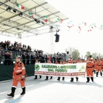 Foto Nicoloro G.   08/05/2022   Rimini  Giornata conclusiva della 93° Adunata Nazionale Alpini che culmina con la sfilata generale 
davanti alle autorita' militari e civili e una folla di spettatori. nella foto lo striscione della squadra antincendio.