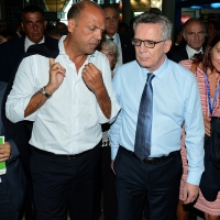 Foto Nicoloro G. 22/08/2016 Rimini Quarta giornata della trentasettesima edizione del Meeting di Rimini che ha per titolo ' Tu sei un bene per me '. Inaugurata dal Capo dello Stato questa manifestazione si svolge per sette giorni tra incontri, dibattiti, mostre. nella foto il ministro Angelino Alfano con il suo collega tedesco Thomas de Maizière.