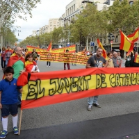 Foto Nicoloro G.   12/10/2017    Barcellona     Manifestazione con corteo degli unionisti per l' unita' della Spagna contro il progetto dell' indipendenza della Catalogna. nella foto lungo il corteo striscioni e cartelli per l' unita'.