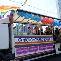 Foto Nicoloro G. 25/06/2016 Milano Manifestazione del Gay Pride con corteo e interventi dal palco. nella foto uno dei carri lungo il corteo.