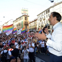 Foto Nicoloro G. 25/06/2016 Milano Manifestazione del Gay Pride con corteo e interventi dal palco. nella foto il neo sindaco Giuseppe Sala sul palco per un intervento.