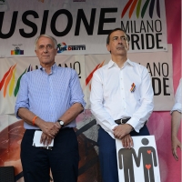 Foto Nicoloro G. 25/06/2016 Milano Manifestazione del Gay Pride con corteo e interventi dal palco. nella foto sul palco insieme il neo sindaco Giuseppe Sala e l' ex sindaco Giuliano Pisapia.