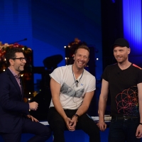 Foto Nicoloro G. 13/11/2016 Milano Trasmissione televisiva su Rai 3 ' Che tempo che fa '. nella foto Fabio Fazio con Jonny Buckland e Chris Martin dei Coldplay.
