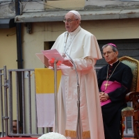 Foto Nicoloro G. 01/10/2017 Cesena ( Forli'-Cesena ) Visita di papa Francesco a Cesena. nella foto Papa Francesco durante il suo discorso.