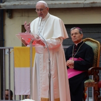 Foto Nicoloro G. 01/10/2017 Cesena ( Forli'-Cesena ) Visita di papa Francesco a Cesena. nella foto Papa Francesco durante il suo discorso.