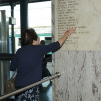 Foto Nicoloro G. 02/08/2016 Bologna, Trentaseiesimo anniversario della strage alla stazione di Bologna. nella foto Un famigliare davanti alla lapide con i nomi delle vittime.