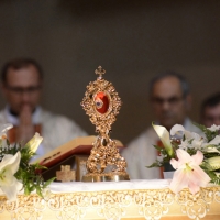 Foto Nicoloro G.  29/04/2014   Ravenna   Cerimonia nella Basilica di Santa Maria in Porto per l' arrivo delle reliquie di Giovanni Paolo II. nella foto la teca contenente una ciocca di capelli del Santo Giovanni Paolo II.