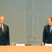 Foto Nicoloro G. 01/02/2011 Milano Commemorazione in Universita' Bocconi della figura dell' ex ministro del Tesoro Tommaso Padoa Schioppa alla presenza del Capo dello Stato. nella foto Jean-Claude Trichet – Romano Prodi