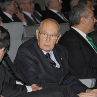 Foto Nicoloro G. 01/02/2011 Milano Commemorazione in Universita' Bocconi della figura dell' ex ministro del Tesoro Tommaso Padoa Schioppa alla presenza del Capo dello Stato. nella foto Giorgio Napolitano