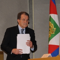 Foto Nicoloro G. 01/02/2011 Milano Commemorazione in Universita' Bocconi della figura dell' ex ministro del Tesoro Tommaso Padoa Schioppa alla presenza del Capo dello Stato. nella foto Romano Prodi