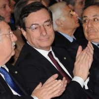 Foto Nicoloro G. 01/02/2011 Milano Commemorazione in Universita' Bocconi della figura dell' ex ministro del Tesoro Tommaso Padoa Schioppa alla presenza del Capo dello Stato. nella foto Mario Draghi