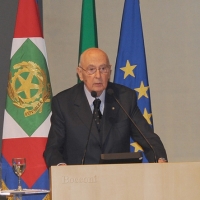 Foto Nicoloro G. 01/02/2011 Milano Commemorazione in Universita' Bocconi della figura dell' ex ministro del Tesoro Tommaso Padoa Schioppa alla presenza del Capo dello Stato. nella foto Giorgio Napolitano