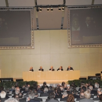 Foto Nicoloro G. 01/02/2011 Milano Commemorazione in Universita' Bocconi della figura dell' ex ministro del Tesoro Tommaso Padoa Schioppa alla presenza del Capo dello Stato. nella foto L'intervento di Giorgio Napolitano