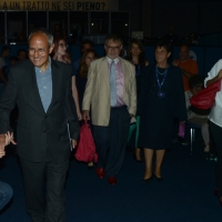 Foto Nicoloro G.   24/08/2015    Rimini    Quinta giornata dell' edizione 2015 del Meeting di C.L. dal titolo ' Di che è mancanza questa mancanza, cuore, che a un tratto ne sei pieno ? '. nella foto da sinistra Julian Carron, presidente Fraternita' di C.L., il presidente EUI Joseph Weiler e la neo presidente Rai Monica Maggioni.