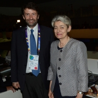 Foto Nicoloro G.  31/07/2015   Milano    Nell' ambito di Expo 2015 si svolge la Conferenza Internazionale dei ministri della Cultura di piÃ¹ di 80 paesi presenti. nella foto il ministro Dario Fanceschini e la direttrice generale UNESCO Irina Bokova.