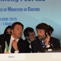 Foto Nicoloro G.  31/07/2015   Milano    Nell' ambito di Expo 2015 si svolge la Conferenza Internazionale dei ministri della Cultura di piÃ¹ di 80 paesi presenti. nella foto Matteo Renzi e Dario Franceschini.