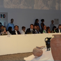 Foto Nicoloro G.  31/07/2015   Milano    Nell' ambito di Expo 2015 si svolge la Conferenza Internazionale dei ministri della Cultura di piÃ¹ di 80 paesi presenti. nella foto il tavolo della presidenza con il ministro Dario Franceschini e il presidente Matteo Renzi al centro