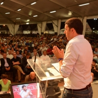 Foto Nicoloro G. 02/09/2013 Bologna Festa del PD di Bologna con l’ intervento del sindaco di Firenze Matteo Renzi. nella foto Matteo Renzi e una veduta della platea