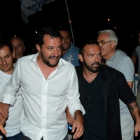 Foto Nicoloro G.  25/07/2015  Cervia ( Ravenna )  Festa Nazionale della Lega Nord Romagna. nella foto  Matteo Salvini con il segretario della Lega Nord Romagna Gianluca Pini.
