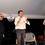 Foto Nicoloro G.   31/07/2022   Cervia ( RA  )   Festa della Lega Romagna. nella foto da sinistra Gennaro Sangiuliano, direttore del Tg2, Matteo Salvini e Jacopo Morrone segretario della Lega Romagna.