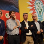 Foto Nicoloro G.   08/09/2019   Ravenna    Manifestazione di chiusura della Festa Nazionale dell' Unita'. nella foto da sinistra Paolo Gentiloni, Dario Franceschini, Andrea Orlando, Roberto Gualtieri e Michele de Pascale.