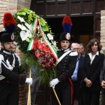 Foto Nicoloro G.   24/05/2023   Localita' San Pancrazio - Russi ( Ravenna ).   Si sono svolti nella Pieve di San Pancrazio i funerali di Stato di due delle 15 vittime accertate in seguito all' alluvione che ha colpito le zone del ravennate. nella foto la corona del Governo.