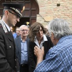 Foto Nicoloro G.   24/05/2023   Localita' San Pancrazio - Russi ( Ravenna ).   Si sono svolti nella Pieve di San Pancrazio i funerali di Stato di due delle 15 vittime accertate in seguito all' alluvione che ha colpito le zone del ravennate. nella foto la ministra Anna Maria Bernini si intrattiene con un presente alla cerimonia.