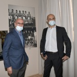 Foto Nicoloro G.   02/09/2021   Fusignano ( Ra )   Inaugurazione della mostra dedicata ad Arrigo Sacchi dal titolo  ' Oltre il sogno. L' emozione del calcio totale di Arrigo Sacchi '. nella foto Arrigo Sacchi, a sinistra, col sindaco di Fusignano Nicola Pasi.