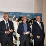 Foto Nicoloro G.   02/09/2021   Fusignano ( Ra )   Inaugurazione della mostra dedicata ad Arrigo Sacchi dal titolo  \' Oltre il sogno. L\' emozione del calcio totale di Arrigo Sacchi \'. nella foto da sinistra  Gabriele Gravina, presidente FIGC, Arrigo Sacchi e Adriano Galliani.