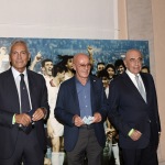 Foto Nicoloro G.   02/09/2021   Fusignano ( Ra )   Inaugurazione della mostra dedicata ad Arrigo Sacchi dal titolo  ' Oltre il sogno. L' emozione del calcio totale di Arrigo Sacchi '. nella foto da sinistra  Gabriele Gravina, presidente FIGC, Arrigo Sacchi e Adriano Galliani.