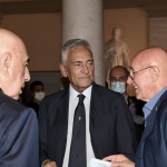 Foto Nicoloro G.   02/09/2021   Fusignano ( Ra )   Inaugurazione della mostra dedicata ad Arrigo Sacchi dal titolo  ' Oltre il sogno. L' emozione del calcio totale di Arrigo Sacchi '. nella foto da sinistra Adriano Galliani, Gabriele Gravina e Arrigo Sacchi.