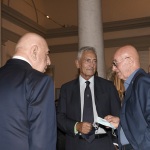 Foto Nicoloro G.   02/09/2021   Fusignano ( Ra )   Inaugurazione della mostra dedicata ad Arrigo Sacchi dal titolo  ' Oltre il sogno. L' emozione del calcio totale di Arrigo Sacchi '. nella foto da sinistra Adriano Galliani, Gabriele Gravina e Arrigo Sacchi.