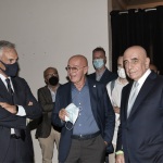 Foto Nicoloro G.   02/09/2021   Fusignano ( Ra )   Inaugurazione della mostra dedicata ad Arrigo Sacchi dal titolo  ' Oltre il sogno. L' emozione del calcio totale di Arrigo Sacchi '. nella foto da sinistra  Gabriele Gravina, presidente FIGC, Arrigo Sacchi e Adriano Galliani.