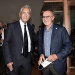 Foto Nicoloro G.   02/09/2021   Fusignano ( Ra )   Inaugurazione della mostra dedicata ad Arrigo Sacchi dal titolo  ' Oltre il sogno. L' emozione del calcio totale di Arrigo Sacchi '. nella foto il presidente della FIGC Gabriele Gravina con Arrigo Sacchi.