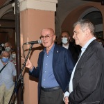 Foto Nicoloro G.   02/09/2021   Fusignano ( Ra )   Inaugurazione della mostra dedicata ad Arrigo Sacchi dal titolo  ' Oltre il sogno. L' emozione del calcio totale di Arrigo Sacchi '. nella foto Arrigo Sacchi con il giornalista Carlo Verdelli.