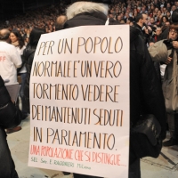 Foto Nicoloro G. 05/02/2011 Milano Manifestazione al Palasharp, per chiedere le dimissioni del premier Berlusconi, organizzata da Liberta' e Giustizia. nella foto Manifestante con cartello