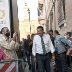 Foto Nicoloro G.   24/09/2021   Ravenna   Intervento del leader della Lega nella campagna elettorale per le amministrative del 3 e 4 ottobre 2021. nella foto Matteo Salvini al suo arrivo nella piazza del comizio.