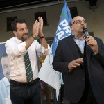 Foto Nicoloro G.   24/09/2021   Ravenna   Intervento del leader della Lega nella campagna elettorale per le amministrative del 3 e 4 ottobre 2021. nella foto Matteo Salvini e Filippo Donati, candidato sindaco della lista civica Viva Ravenna appoggiato da Lega e FdI.