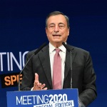 Foto Nicoloro G.   18/08/2020   Rimini  Giornata di apertura del Meeting di CL 2020, che in questa edizione ha per titolo ' Privi di meraviglia, restiamo sordi al sublime '. nella foto l' ex presidente della BCE Mario Draghi.