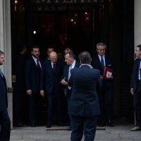 Foto Nicoloro G.   17/10/2014   Milano   Il presidente Giorgio Napolitano ha presieduto la cena dei capi di Stato che hanno partecipato al vertice ASEM. nella foto il presidente Giorgio Napolitano lascia il Grand Hotel et Milan.