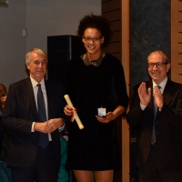 Foto Nicoloro G.  07/12/2014    Milano    Tradizionale cerimonia della consegna degli Ambrogini da parte del Comune di Milano. nella foto la pallavolista Valentina Diouf tra il sindaco Giuliano Pisapia e il presidente del Consiglio comunale Basilio Rizzo.