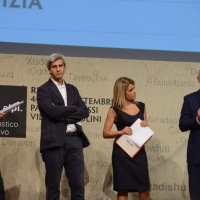 Foto Nicoloro G. 07/09/2013 Riccione ( Rimini ) Serata finale di premiazioni della diciannovesima edizione del " Premio giornalistico televisivo Ilaria Alpi ". nella foto Giorgio Zanchini – – Federica Gentile – Domenico Iannacone