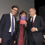 Foto Nicoloro G.   21/11/2022   Milano   Presentazione del libro ' La citta' universale ' del sindaco di Firenze Dario Nardella. nella foto Elisabetta Sgarbi tra Dario Nardella, a sinistra, e il finanziere Francesco Micheli.