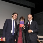 Foto Nicoloro G.   21/11/2022   Milano   Presentazione del libro ' La citta' universale ' del sindaco di Firenze Dario Nardella. nella foto Elisabetta Sgarbi tra Dario Nardella, a sinistra, e il finanziere Francesco Micheli.