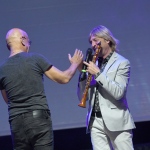 17/07/2022  Gatteo Mare  ( FC )   Quinta tappa de ' La Milanesiana ' in Emilia-Romagna. nella foto il cantante e scrittore Enrico Ruggeri, a sinistra, e il musicista Moreno ' il biondo ' Conficconi.
