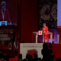 Foto Nicoloro G.  08/05/2014  Rimini  Terza e conclusiva giornata del 17° Congresso della CGIL. nella foto Susanna Camusso durante il suo discorso di chiusura del Congresso.