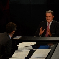 Foto Nicoloro G.  03/05/2015  Milano   Trasmissione televisiva su Rai 3 " Che tempo che fa ". nella foto Fabio Fazio intervista il professore Romano Prodi.