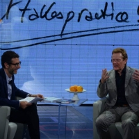 Foto Nicoloro G.   18/10/2014   Milano    Trasmissione televisiva su Rai 3 ' Che tempo che fa '. nella foto Fabio Fazio e l' artista funambolo Philippe Petit.