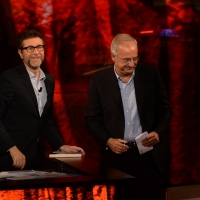 Foto Nicoloro G.   18/10/2015    Milano   Trasmissione televisiva su Rai 3 ' Che tempo che fa '. nella foto Fabio Fazio e Walter Veltroni, qui in veste di scrittore.